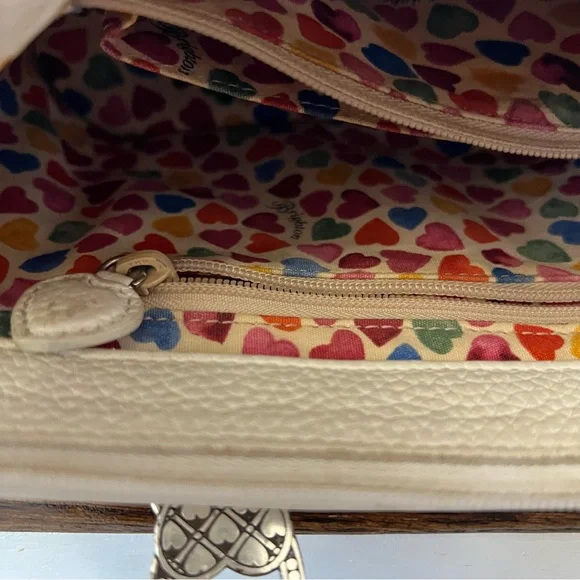 Brighton Fresca White Multicolor Colorful Hearts Leather Shoulder Bag Purse - Picture 11 of 16